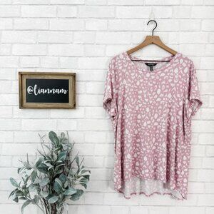 ELLEN TRACY Pink & White Hi-Low Short Sleeve Top